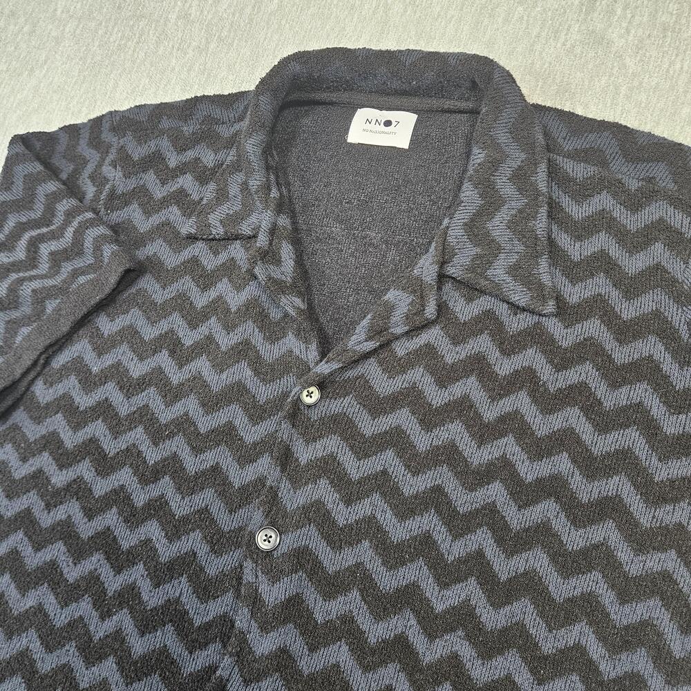 NN07 Shirt Mens M Black Julio Knit Zigzag Short Sleeve Button-Up Open Collar